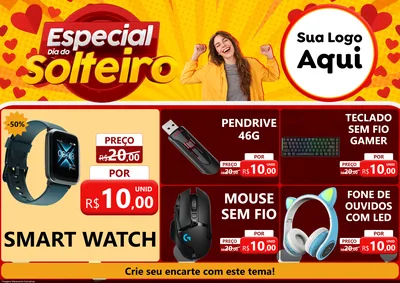 Modelo de Encarte para Encarte A4 Horizontal com o tema Especial Dia do Solteiro para Informática