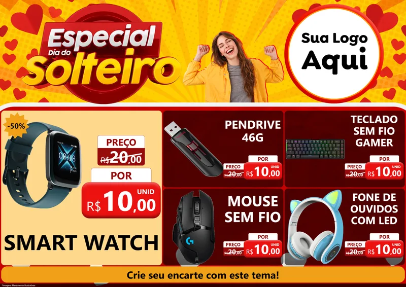 Modelo de Encarte para Encarte A4 Horizontal com o tema Especial Dia do Solteiro para Informática