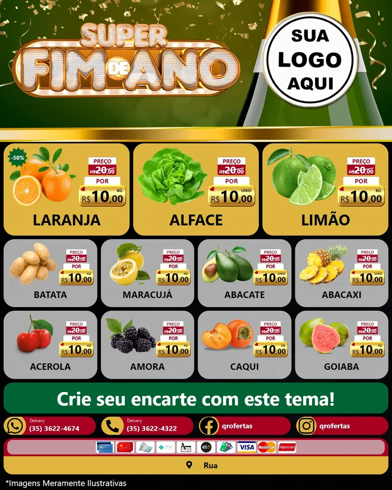 Modelo de Rede Social para Feed Instagram com o tema Super Fim de Ano para Hortifrúti