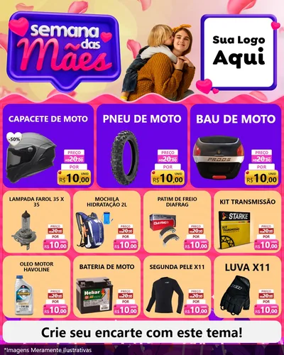Modelo de Rede Social para Feed Instagram com o tema Semana das Mães para Moto peças