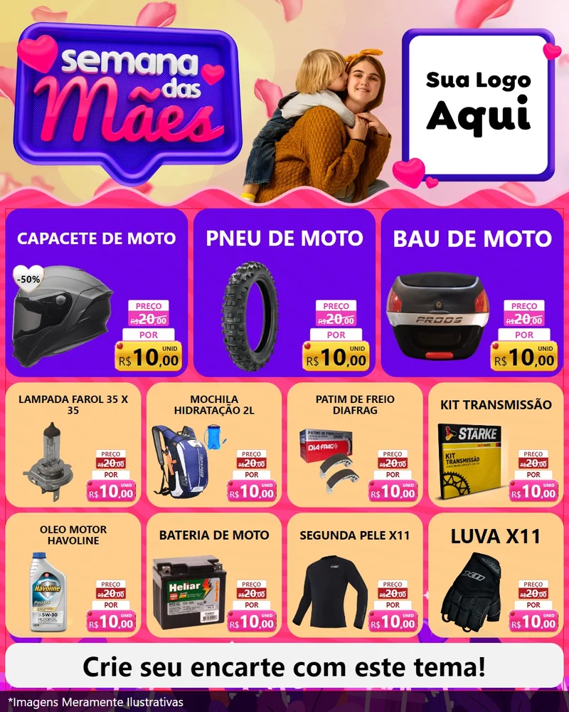 Modelo de Rede Social para Feed Instagram com o tema Semana das Mães para Moto peças