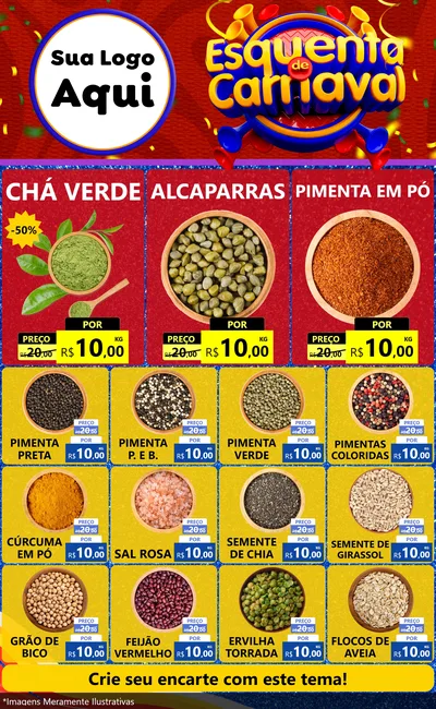 Modelo de Encarte para Encarte Grande com o tema Esquenta de Carnaval para Produtos Naturais
