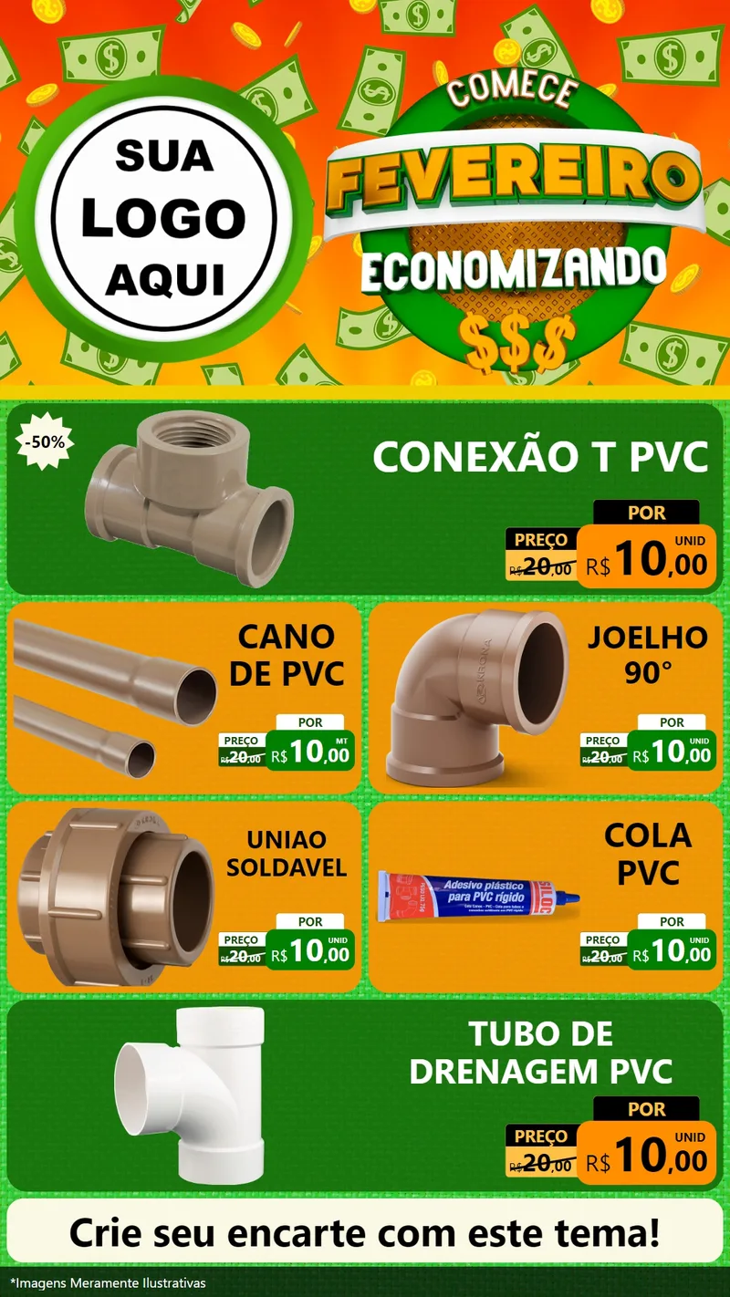 Modelo de TV para TV Vertical com o tema Comece Fevereiro Economizando para Tubos e conexões