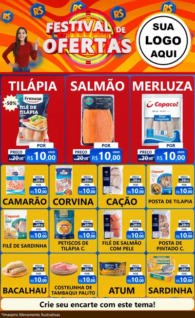 Modelo de Encarte para Encarte Grande com o tema Festival de Ofertas para Peixaria