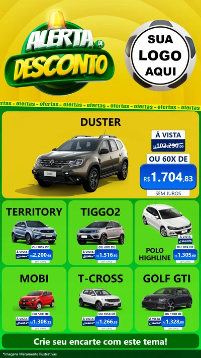 Modelo de Rede Social para Stories com o tema Alerta de Desconto para Concessionaria de Carros