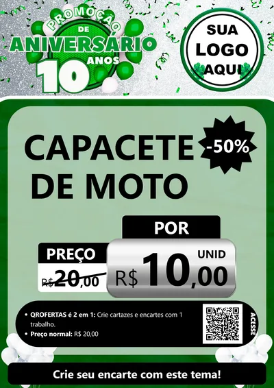 Modelo de Cartaz para Cartaz A4 Vertical com o tema Promoção de Aniversário - 10 Anos para Moto peças