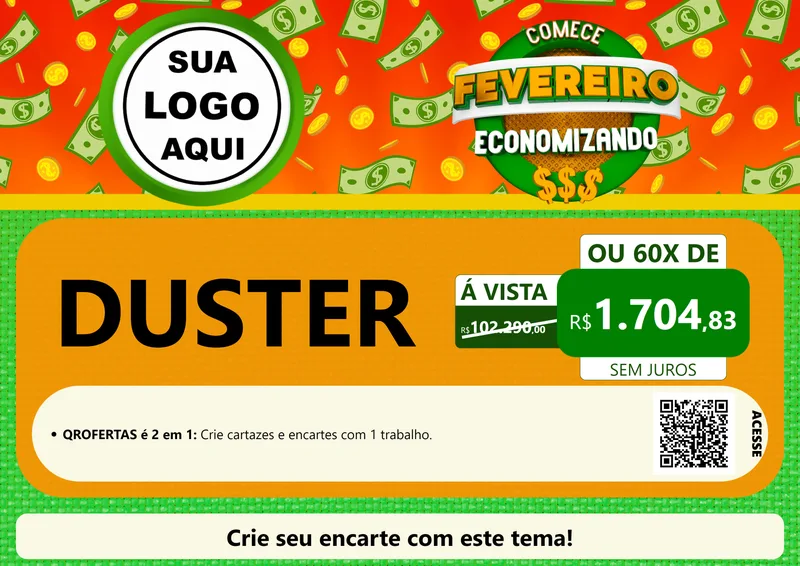 Modelo de Cartaz para Cartaz A4 Horizontal com o tema Comece Fevereiro Economizando para Concessionaria de Carros