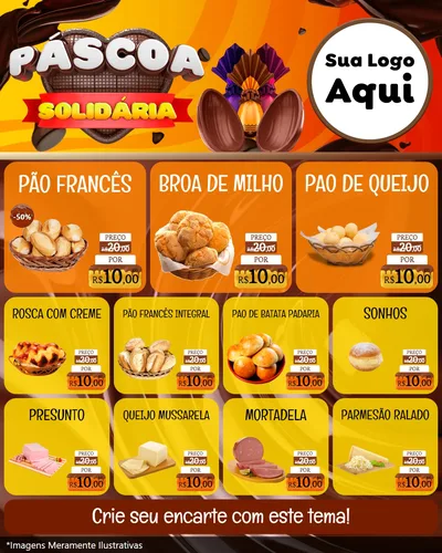 Modelo de Rede Social para Feed Instagram com o tema Páscoa Solidária para Padaria