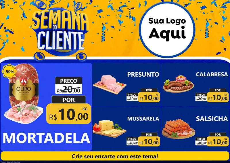 Modelo de Encarte para Encarte A4 Horizontal com o tema Semana do Cliente para Frios e Laticínios