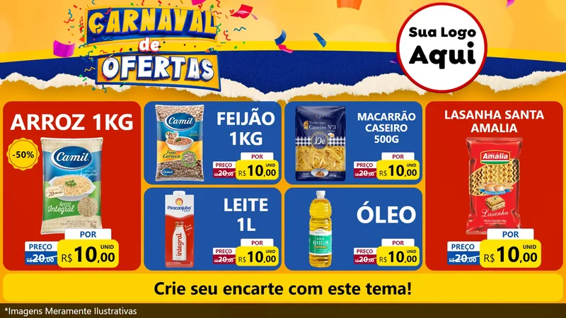 Modelo de TV para TV Horizontal com o tema Carnaval de Ofertas para Supermercado