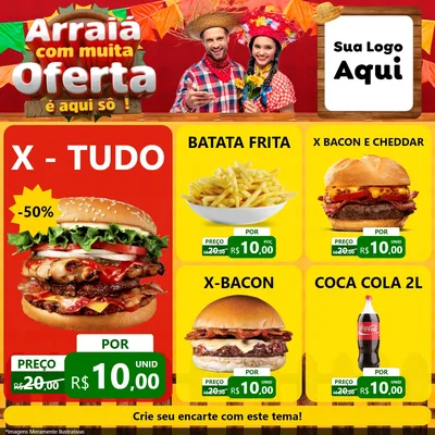Modelo de Rede Social para Feed Facebook com o tema Arraiá Com Muita Oferta - É Aqui Sô! para Hamburgueria