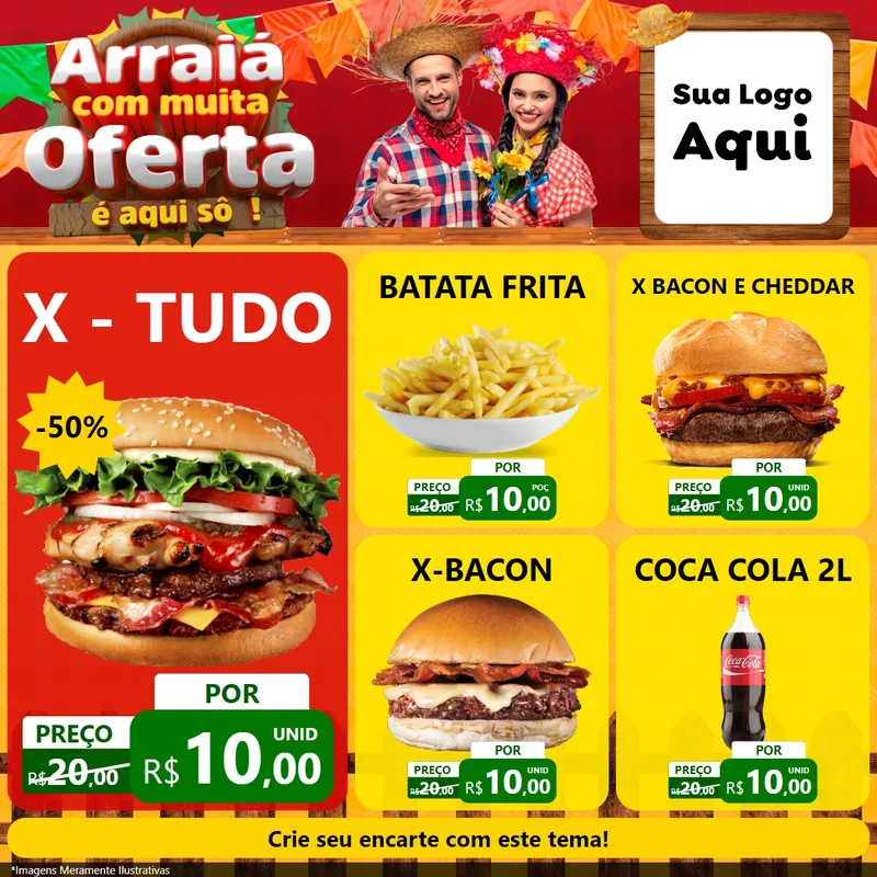 Modelo de Rede Social para Feed Facebook com o tema Arraiá Com Muita Oferta - É Aqui Sô! para Hamburgueria
