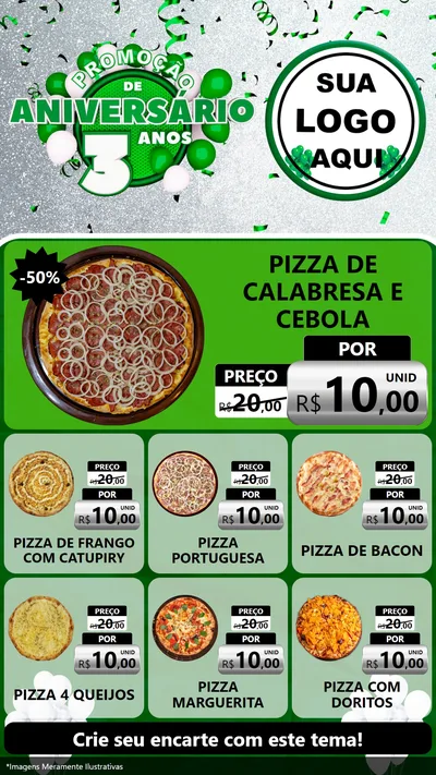 Modelo de Rede Social para Stories com o tema Promoção de Aniversário - 3 Anos para Pizzaria
