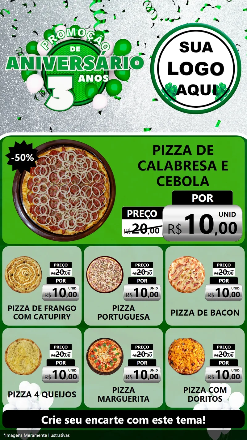 Modelo de Rede Social para Stories com o tema Promoção de Aniversário - 3 Anos para Pizzaria