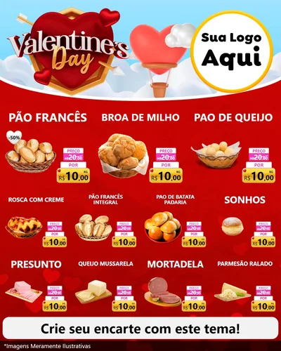 Modelo de Rede Social para Feed Instagram com o tema Valentine's Day para Padaria