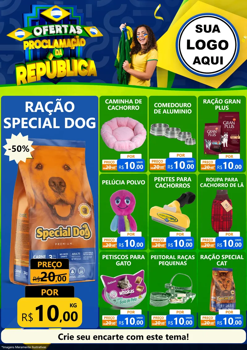 Modelo de Encarte para Encarte A4 Vertical com o tema Ofertas Proclamação da República para Pet Shop
