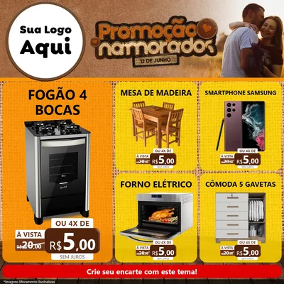 Modelo de Rede Social para Feed Facebook com o tema Promoção Namorados para Móveis e Eletro
