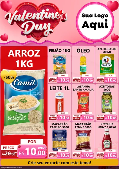 Modelo de Encarte para Encarte A4 Vertical com o tema Valentine's Day para Supermercado