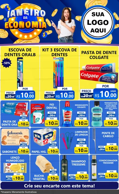 Modelo de Encarte para Encarte Grande com o tema Janeiro da Economia para Higiene Pessoal