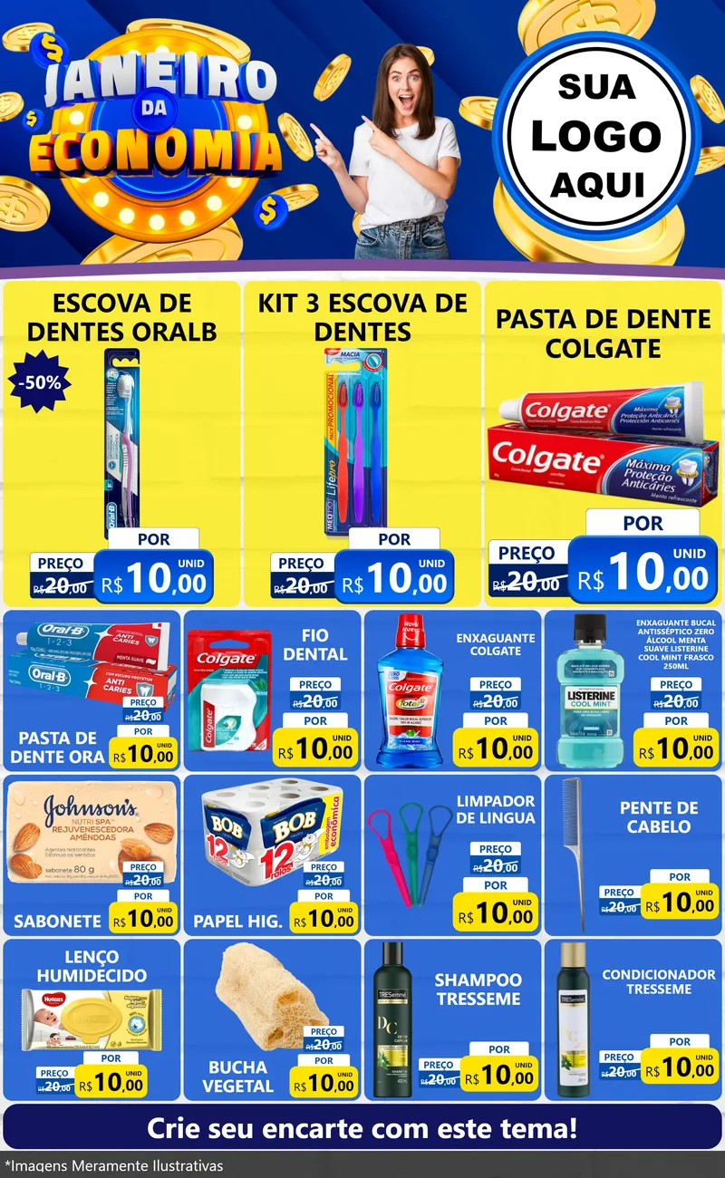 Modelo de Encarte para Encarte Grande com o tema Janeiro da Economia para Higiene Pessoal