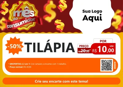 Modelo de Cartaz para Cartaz A4 Horizontal com o tema Mês do consumidor para Peixaria