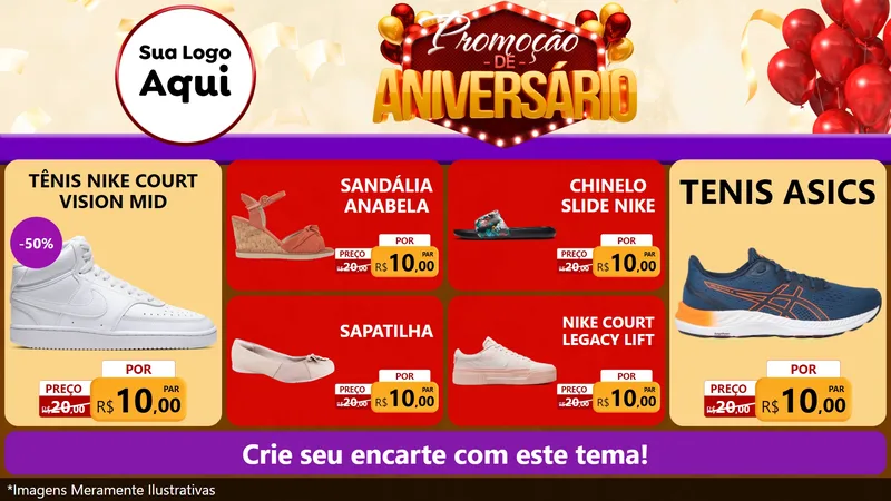 Modelo de TV para TV Horizontal com o tema Promoção de Aniversário para Calçados