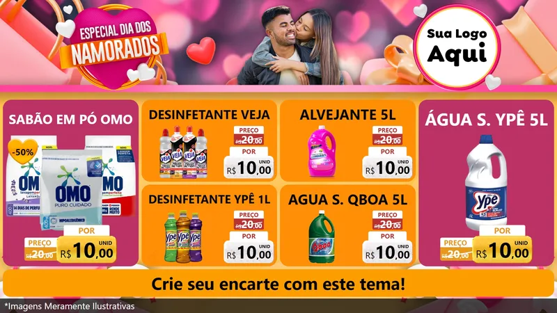 Modelo de TV para TV Horizontal com o tema Especial Dia dos Namorados para Produtos de Limpeza