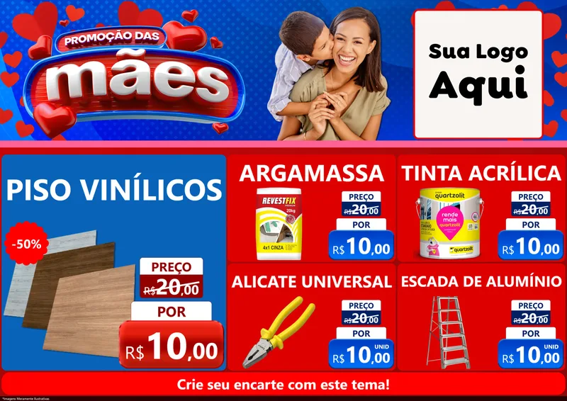 Modelo de Encarte para Encarte A4 Horizontal com o tema Promoção das Mães para Material para Construção