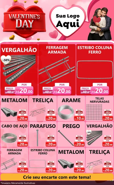 Modelo de Encarte para Encarte Grande com o tema Valentine's Day para Ferragens