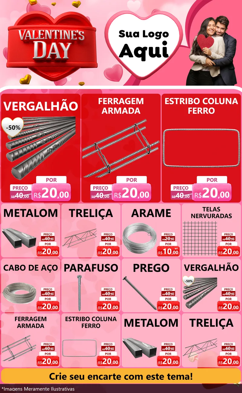Modelo de Encarte para Encarte Grande com o tema Valentine's Day para Ferragens