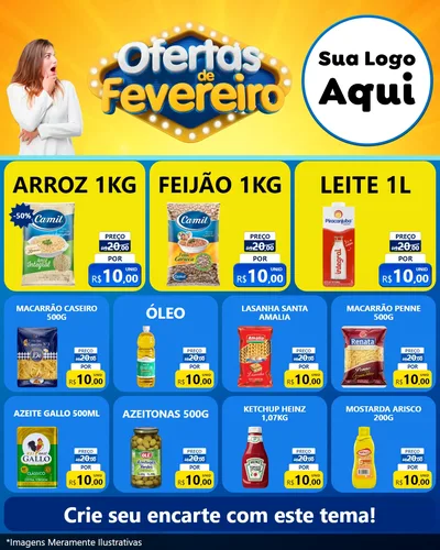 Modelo de Rede Social para Feed Instagram com o tema Ofertas de Fevereiro para Supermercado