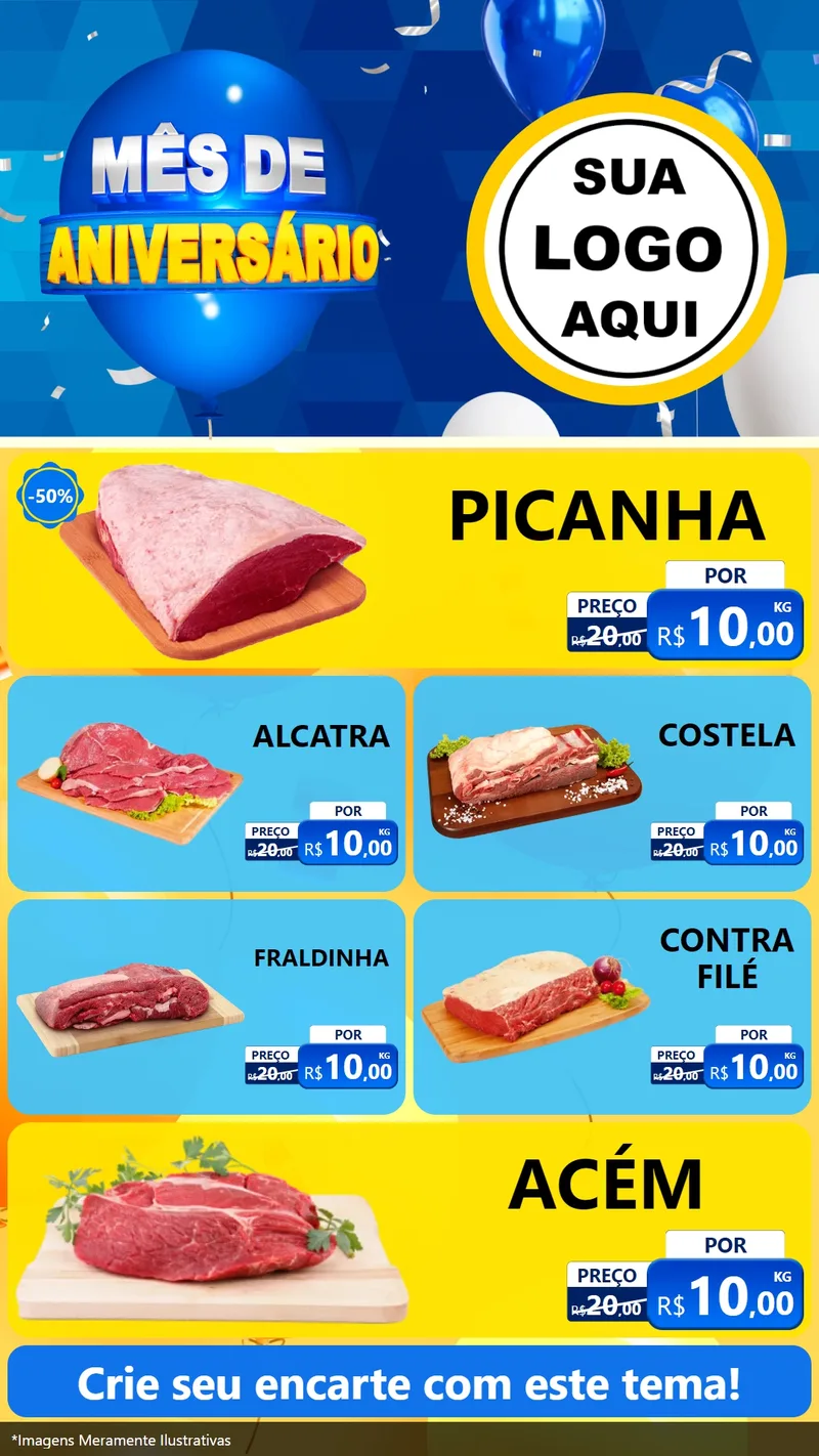 Modelo de TV para TV Vertical com o tema Mês de Aniversário para Açougue