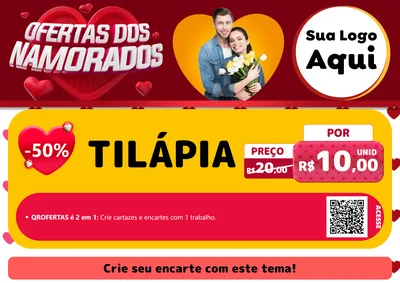 Modelo de Cartaz para Cartaz A4 Horizontal com o tema Ofertas Dos Namorados para Peixaria
