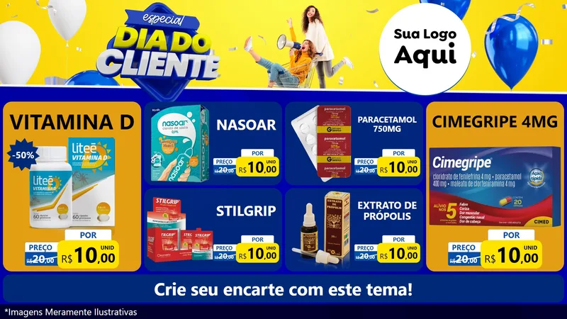 Modelo de TV para TV Horizontal com o tema Especial Dia do Cliente para Farmácia