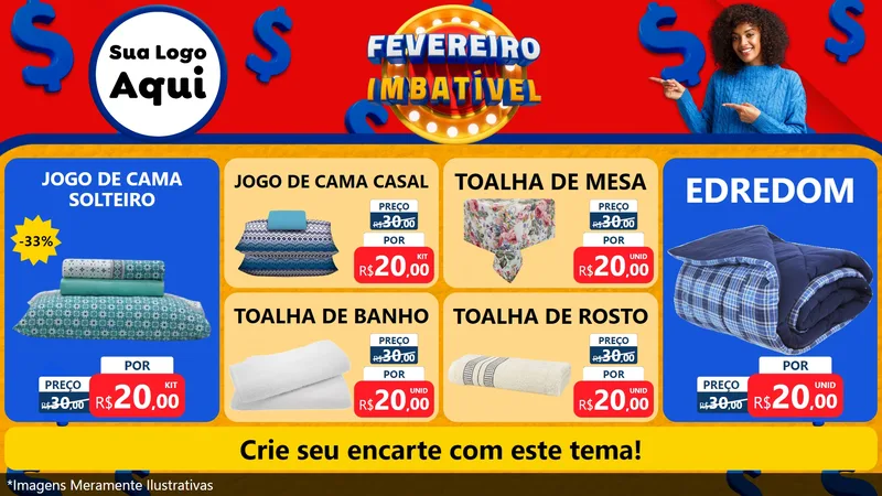 Modelo de TV para TV Horizontal com o tema Fevereiro Imbatível para Cama, Mesa e Banho