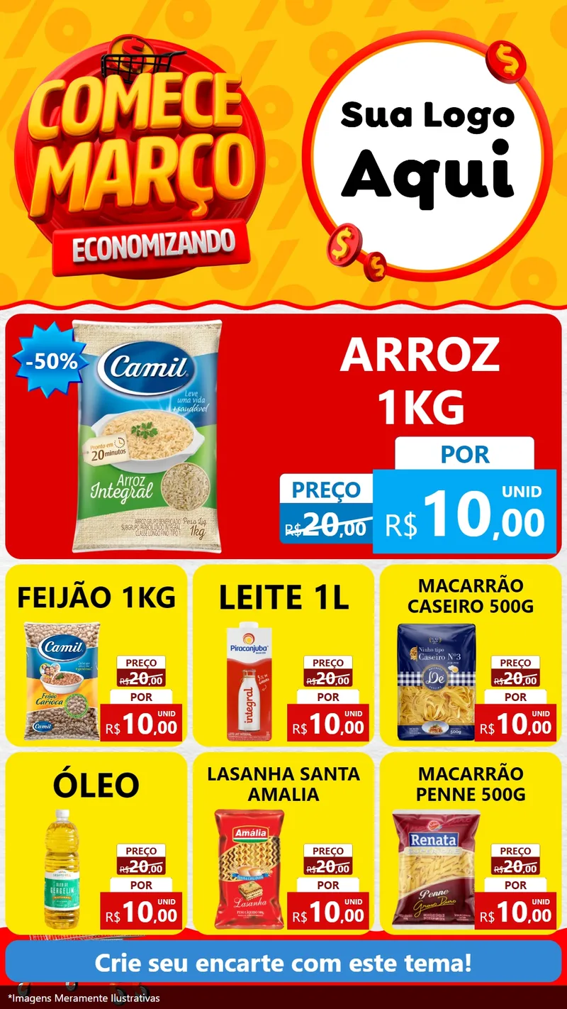 Modelo de Rede Social para Stories com o tema Comece Março Economizando para Supermercado