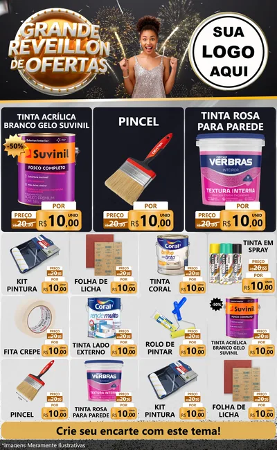 Modelo de Encarte para Encarte Grande com o tema Grande Réveillon de Ofertas para Tintas e Ferramentas