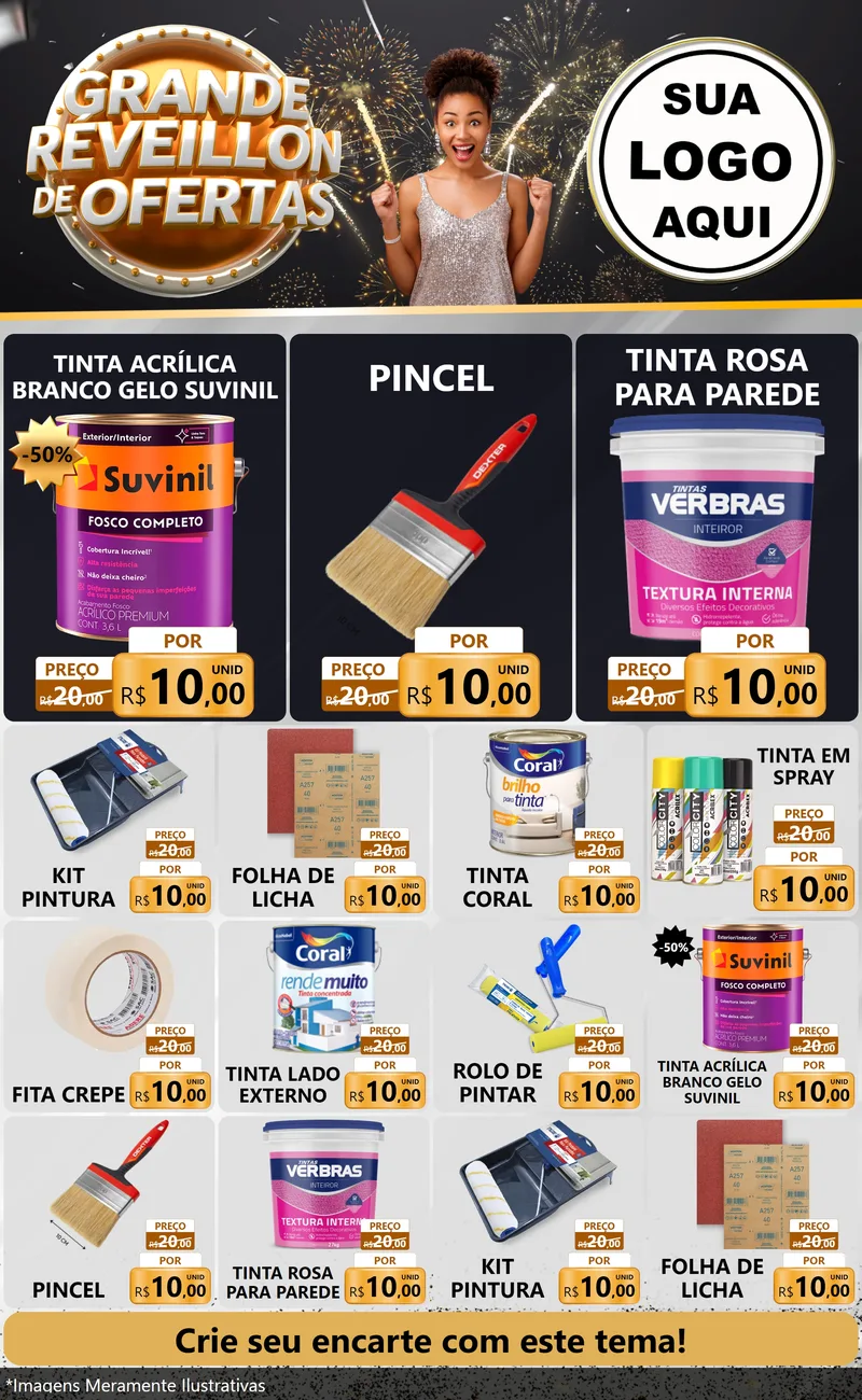 Modelo de Encarte para Encarte Grande com o tema Grande Réveillon de Ofertas para Tintas e Ferramentas