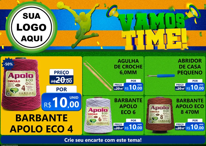 Modelo de Encarte para Encarte A4 Horizontal com o tema Vamos Time! para Armarinho e Aviamentos