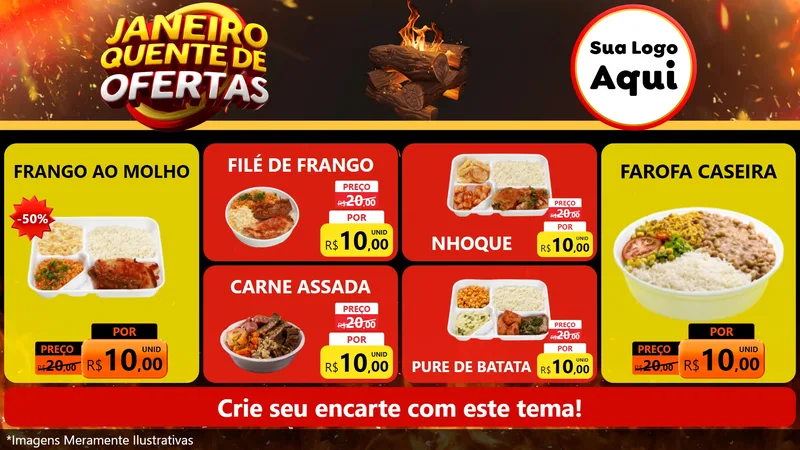 Modelo de TV para TV Horizontal com o tema Janeiro Quente de Ofertas para Restaurante