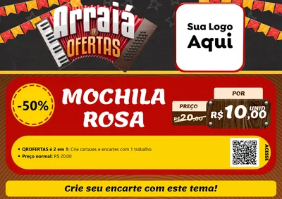 Modelo de Cartaz para Cartaz A4 Horizontal com o tema Arraiá de Ofertas - Junina para Papelaria