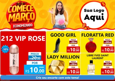 Modelo de Encarte para Encarte A4 Horizontal com o tema Comece Março Economizando para Perfumes
