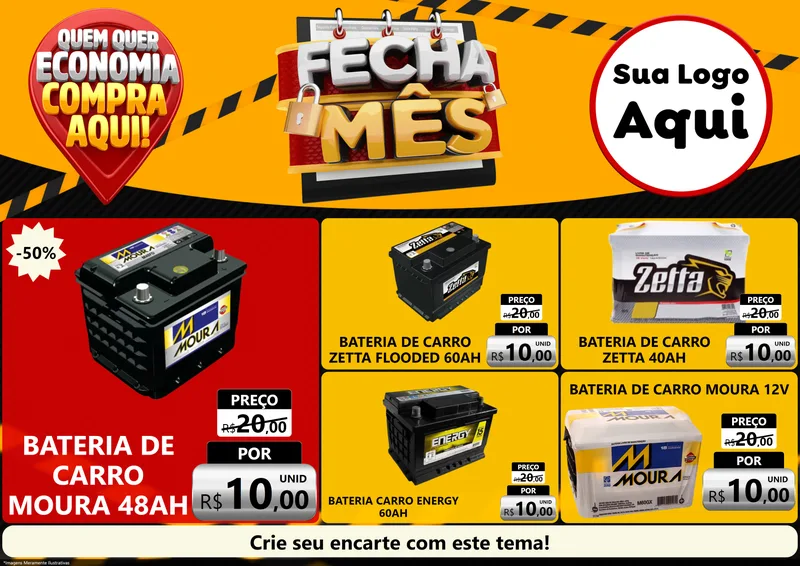 Modelo de Encarte para Encarte A4 Horizontal com o tema Fecha Mês para Baterias Elétricas
