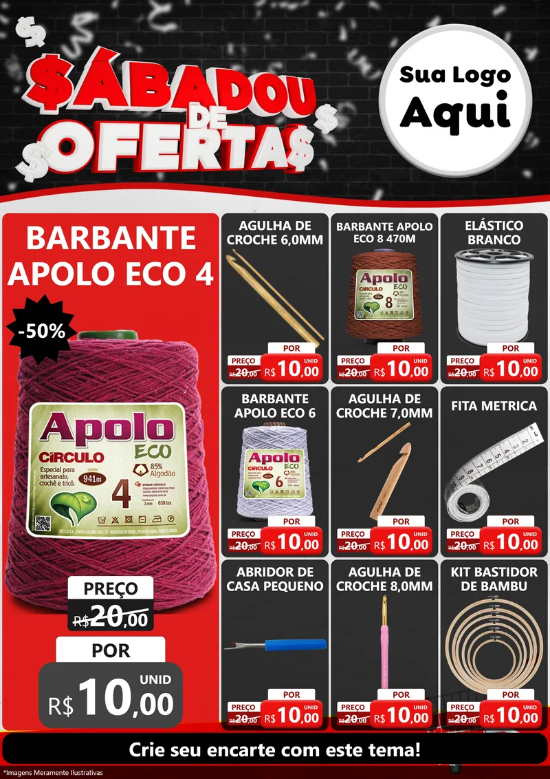 Modelo de Encarte para Encarte A4 Vertical com o tema Sabadou de Ofertas para Armarinho e Aviamentos