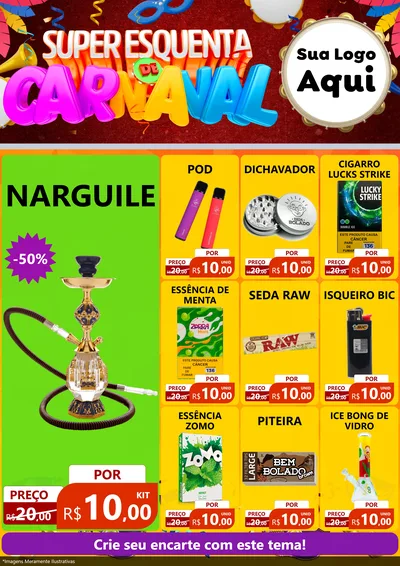 Modelo de Encarte para Encarte A4 Vertical com o tema Super Esquenta de Carnaval para Tabacaria