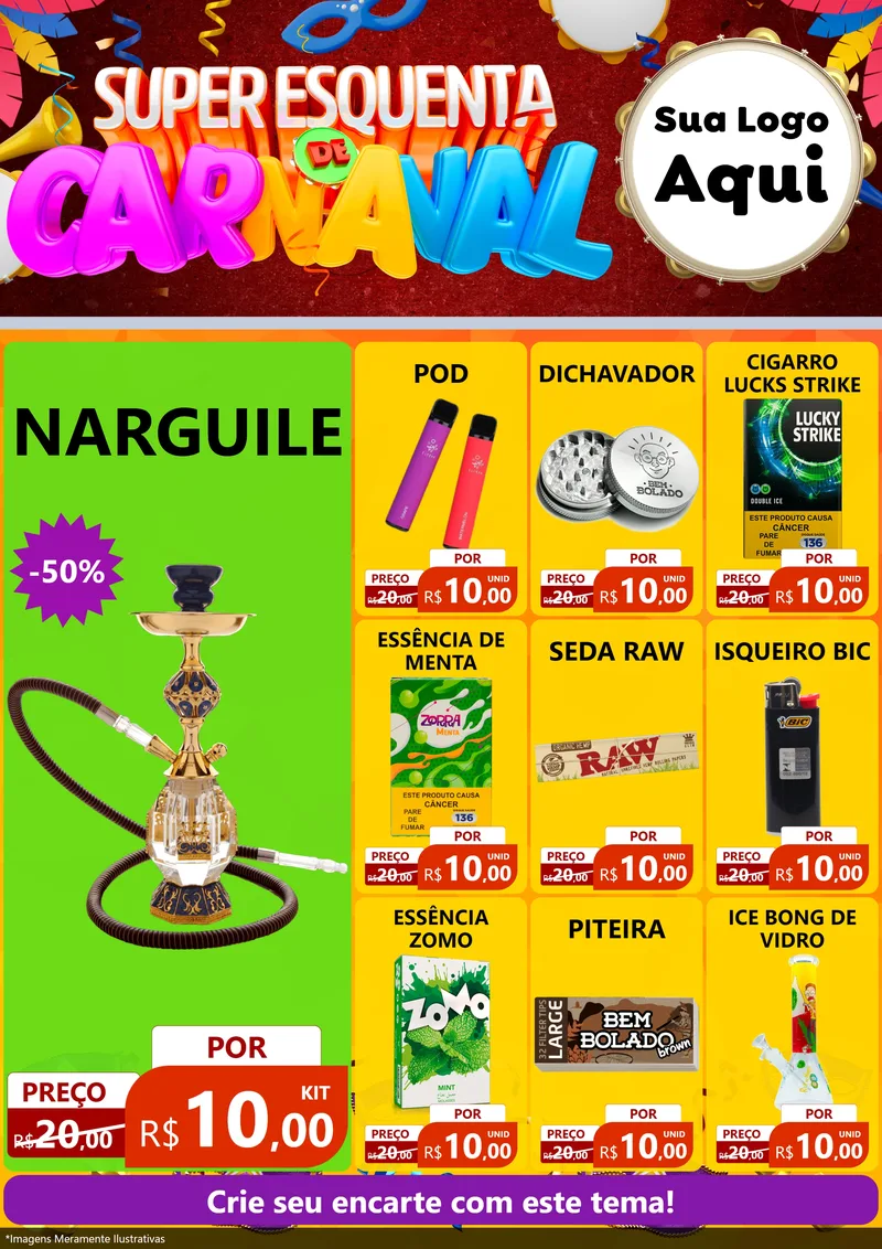 Modelo de Encarte para Encarte A4 Vertical com o tema Super Esquenta de Carnaval para Tabacaria