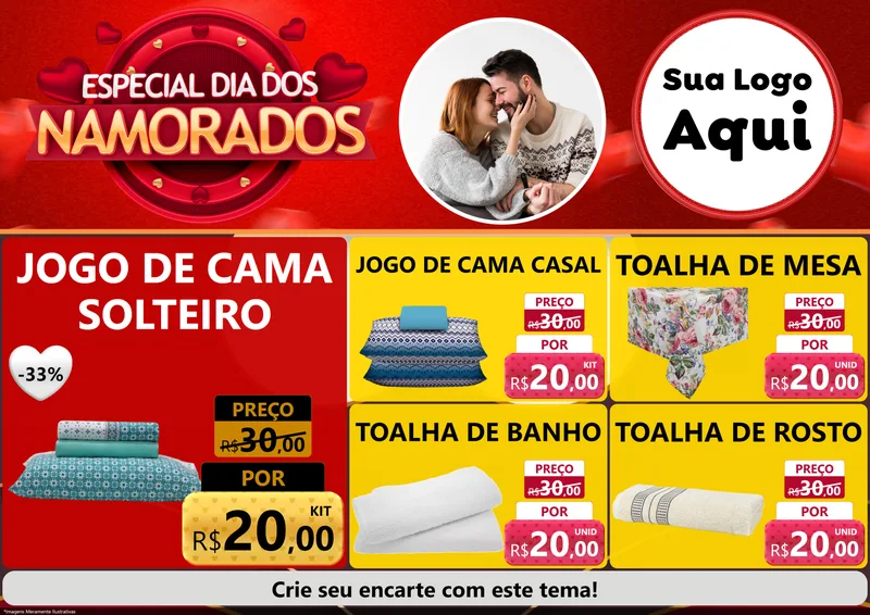 Modelo de Encarte para Encarte A4 Horizontal com o tema Especial Dia Dos Namorados para Cama, Mesa e Banho