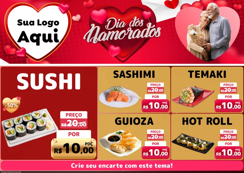 Modelo de Encarte para Encarte A4 Horizontal com o tema Dia Dos Namorados para Comida japonesa