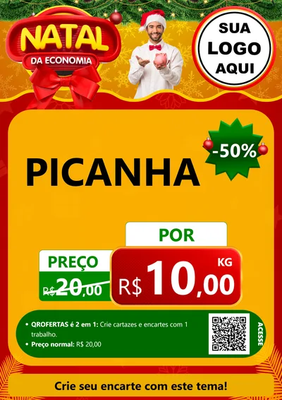 Modelo de Cartaz para Cartaz A4 Vertical com o tema Natal da Economia para Açougue