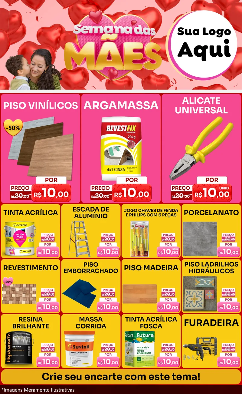 Modelo de Encarte para Encarte Grande com o tema Semana Das Mães para Material para Construção